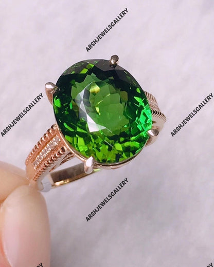 Unique design oval cut green tourmaline ring 925 sterling silver ring green tourmaline ring engagement ring wedding ring