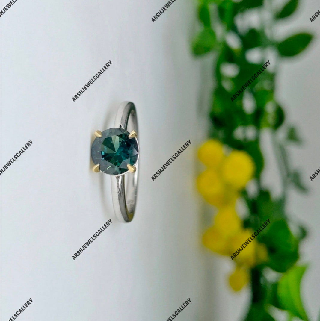 Round cut teal sapphire ring 925 sterling silver vintage teal sapphire stone ring engagement ring wedding ring