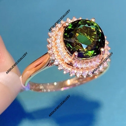 Vintage round cushion cut green tourmaline ring 925 sterling silver green tourmaline ring beautiful tourmaline ring for gift engagement ring wedding ring