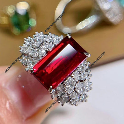 Vintage Ruby ring 925 sterling silver gorgeous octagon cut Ruby ring engagement ring wedding ring