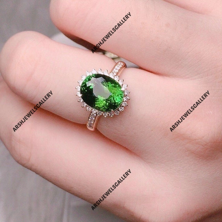 Beautiful oval cut green tourmaline ring 925 sterling silver ring vintage green tourmaline ring engagement ring wedding ring