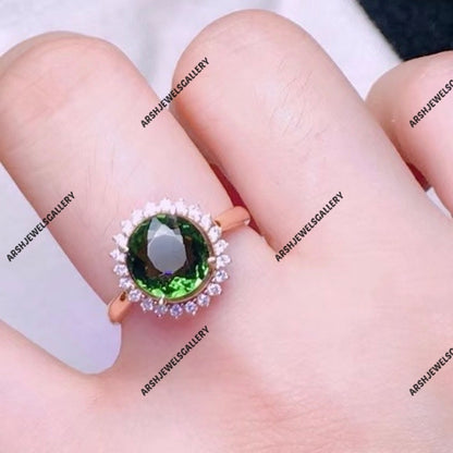 Beautiful green tourmaline ring 925 sterling silver ring vintage  oval green tourmaline ring engagement ring wedding ring