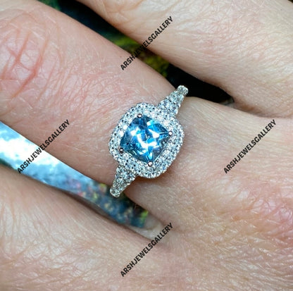 Gorgeous cushion cut Blue topaz ring vintage topaz ring beautiful engagement ring 925 sterling silver wedding ring.