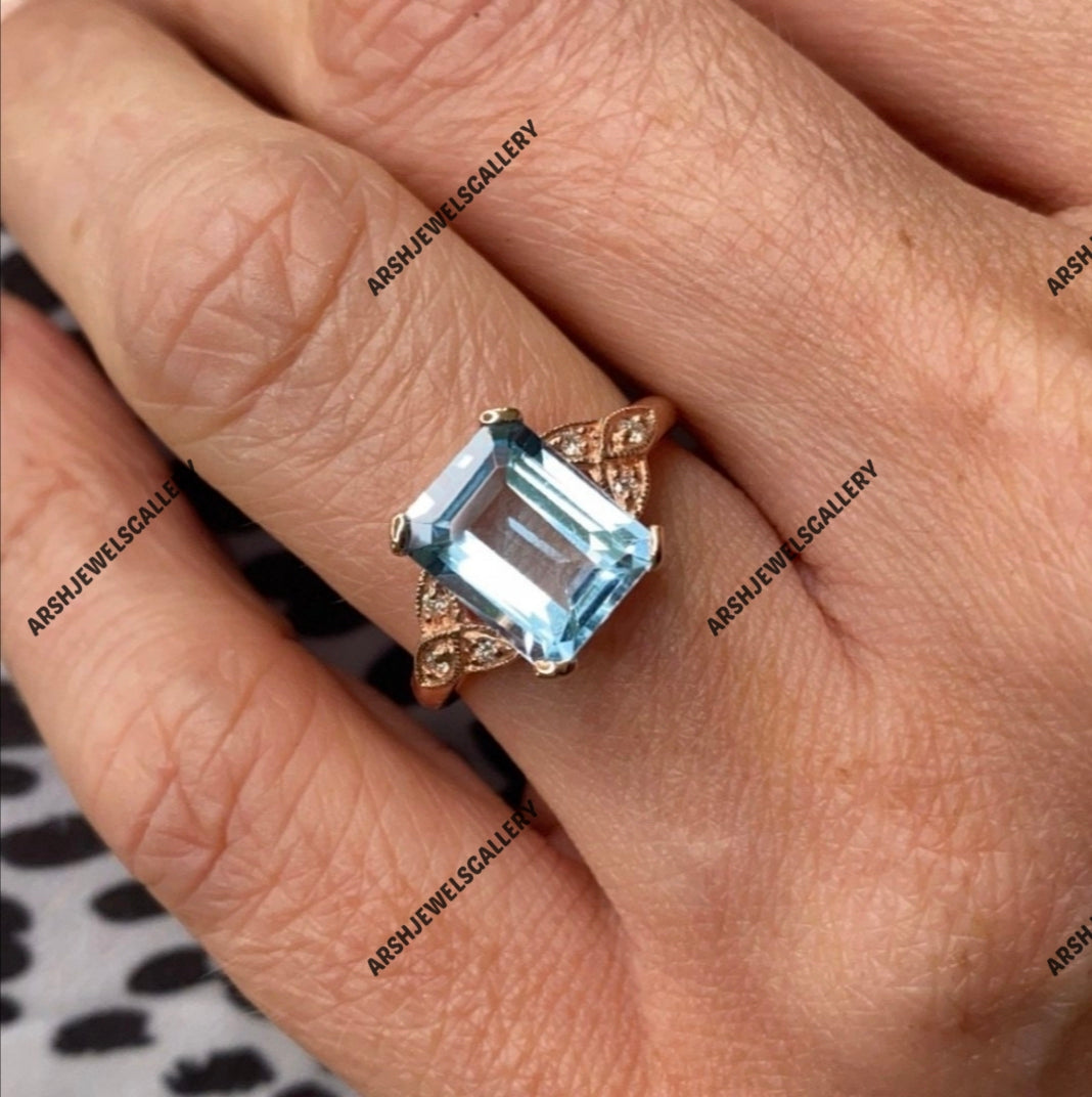 Beautiful aquamarine ring 925 sterling silver beautiful aquamarine ring engagement ring wedding ring.