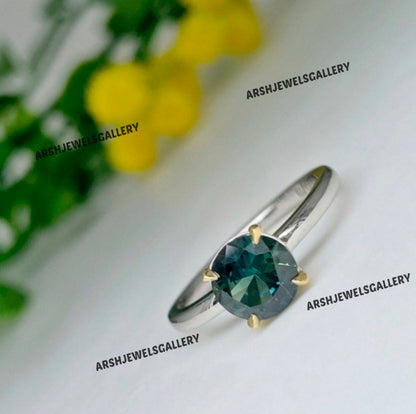 Round cut teal sapphire ring 925 sterling silver vintage teal sapphire stone ring engagement ring wedding ring