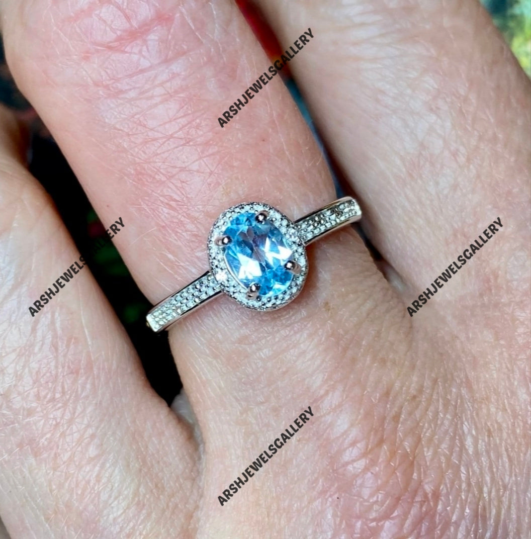 Gorgeous oval cut blue topaz ring 925 sterling silver beautiful Blue topaz ring engagement ring wedding ring