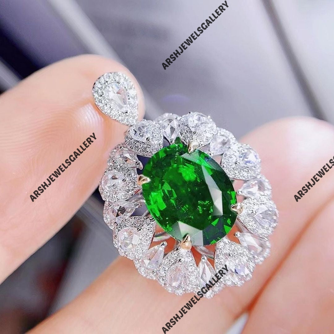 Beautiful & luxury convertible tsavorite Garnet ring unique design tsavorite Garnet ring 925 sterling silver engagement ring wedding ring.