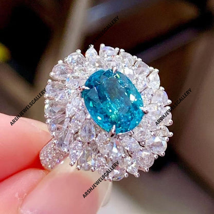 Gorgeous oval cut paraiba tourmaline ring 925 sterling silver unique design paraiba tourmaline ring engagement ring wedding ring.