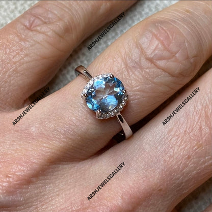 Blue topaz ring vintage topaz ring adorned with beautiful stones engagement ring 925 sterling silver wedding ring.