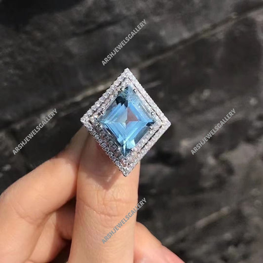 Vintage & luxury Aquamarine ring 925 sterling silver kite shape aquamarine ring vintage Aquamarine ring engagement ring wedding ring.