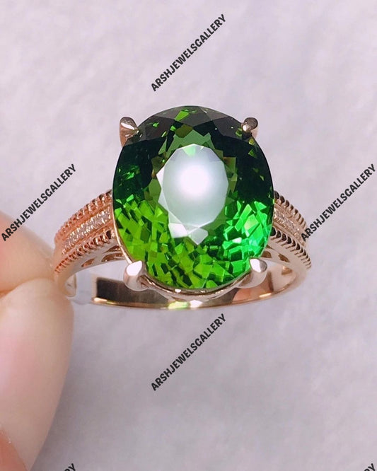 Unique design oval cut green tourmaline ring 925 sterling silver ring green tourmaline ring engagement ring wedding ring