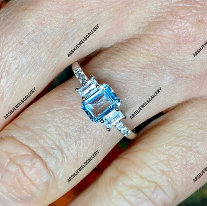 Beautiful Aquamarine ring 925 sterling silver three stones aquamarine ring vintage Aquamarine ring engagement ring wedding ring.