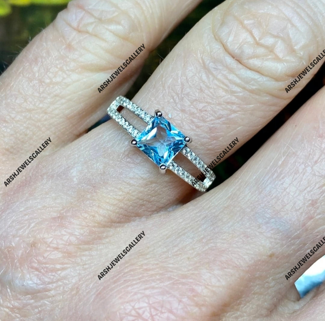 Gorgeous asscher cut blue topaz ring beautiful topaz ring engagement ring 925 sterling silver wedding ring.