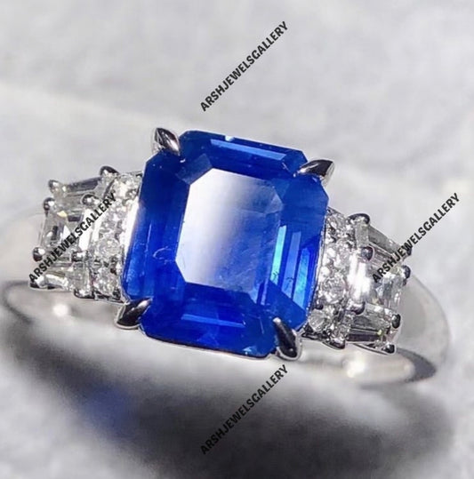 Beautiful octagon cut blue sapphire ring 925 sterling silver three stones ring engagement ring wedding ring