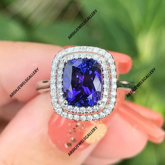 Beautiful cushion cut Tanzanite ring 925 sterling silver tanzanite ring engagement ring wedding ring.