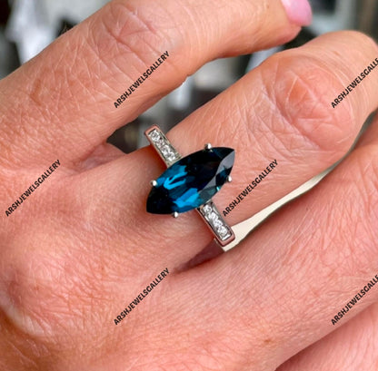 Gorgeous marquis cut blue topaz ring 925 sterling silver beautiful Blue topaz ring engagement ring wedding ring